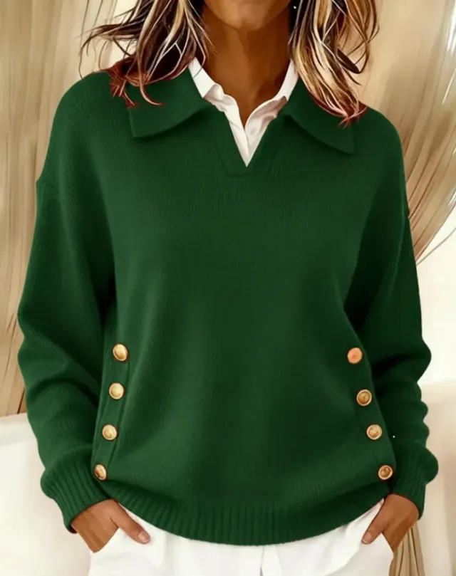 Turn down Collar Button down Collar Pullover Women's Long Sleeve Green - Shop at LoveMi