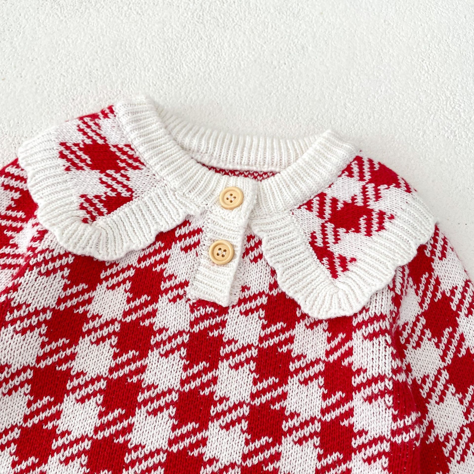 Title 9, Autumn Baby Girl Red Houndstooth Cotton Yarn Kn...