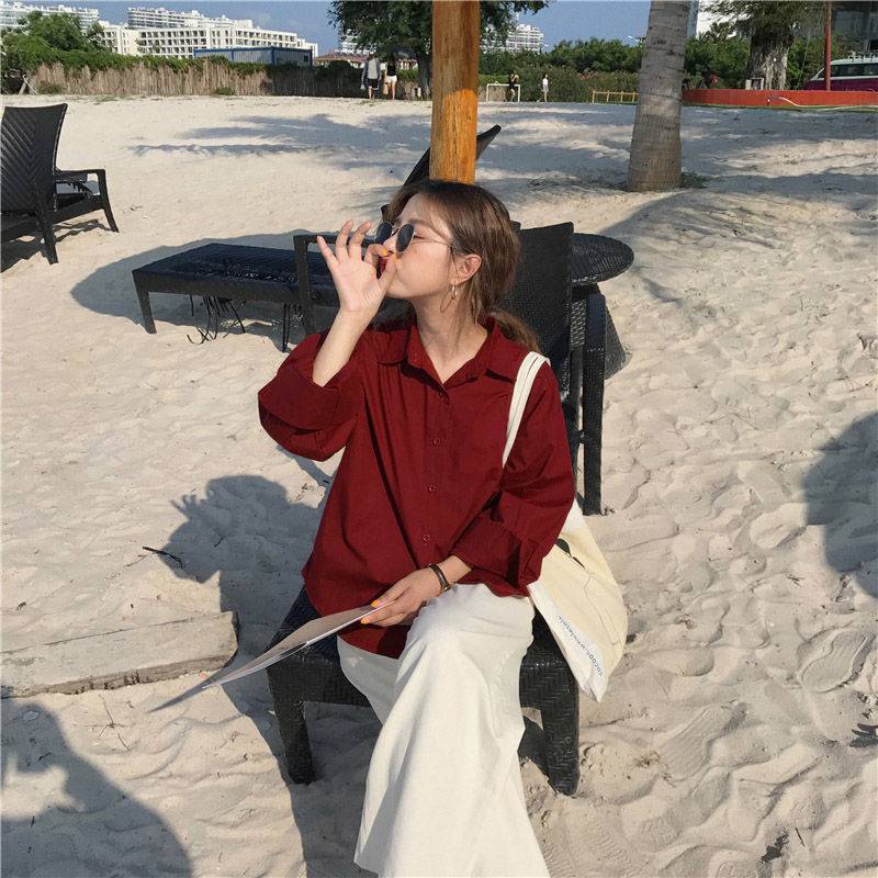 Solid Color Loose-fitting Large Size Long Sleeve Shirt Women's Clothing