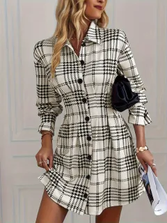 French Retro Printed Skirt New Plaid Dress - White - View 1
