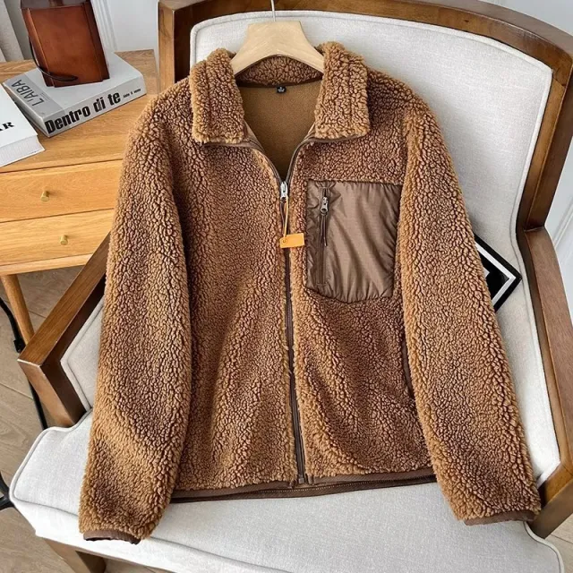 Couple's Autumn And Winter New Loose Zip Windproof Lamb Wool Coat For Women 460331 New Camel - Shop at LoveMi