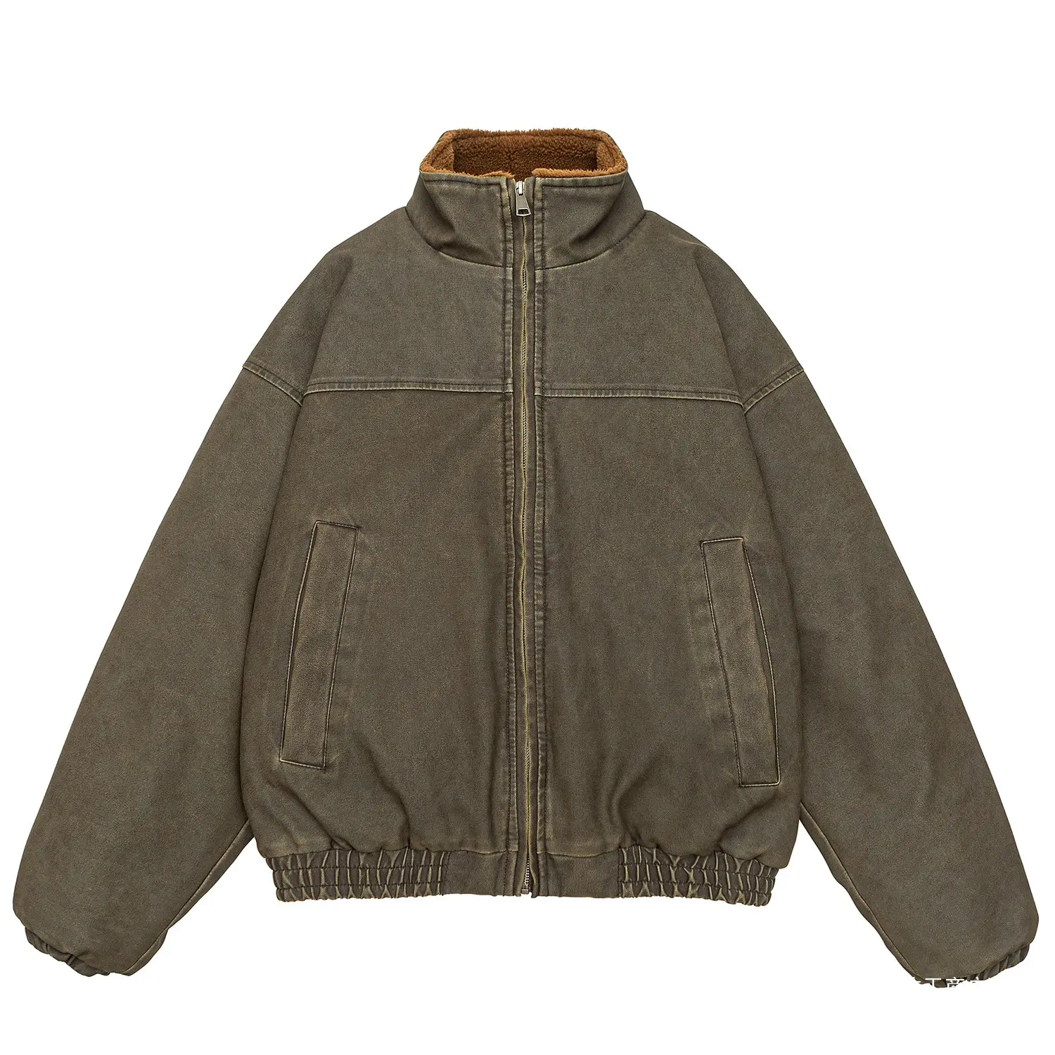 Vintage Distressed Cotton Coat Mens Stand-collar Padded