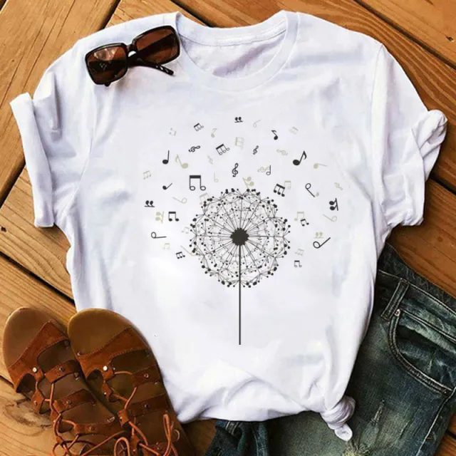 Large Size Women's Music Note Printing Kawaii Top Female Supply Round Neck Short Sleeve T shirt Female Ze12 - Shop at LoveMi
