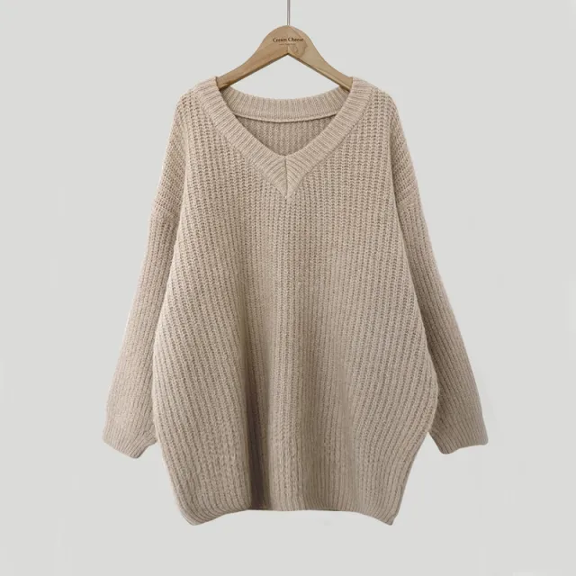 Loose Large Long sleeved Knitted Top For Women Khaki - Shop at LoveMi