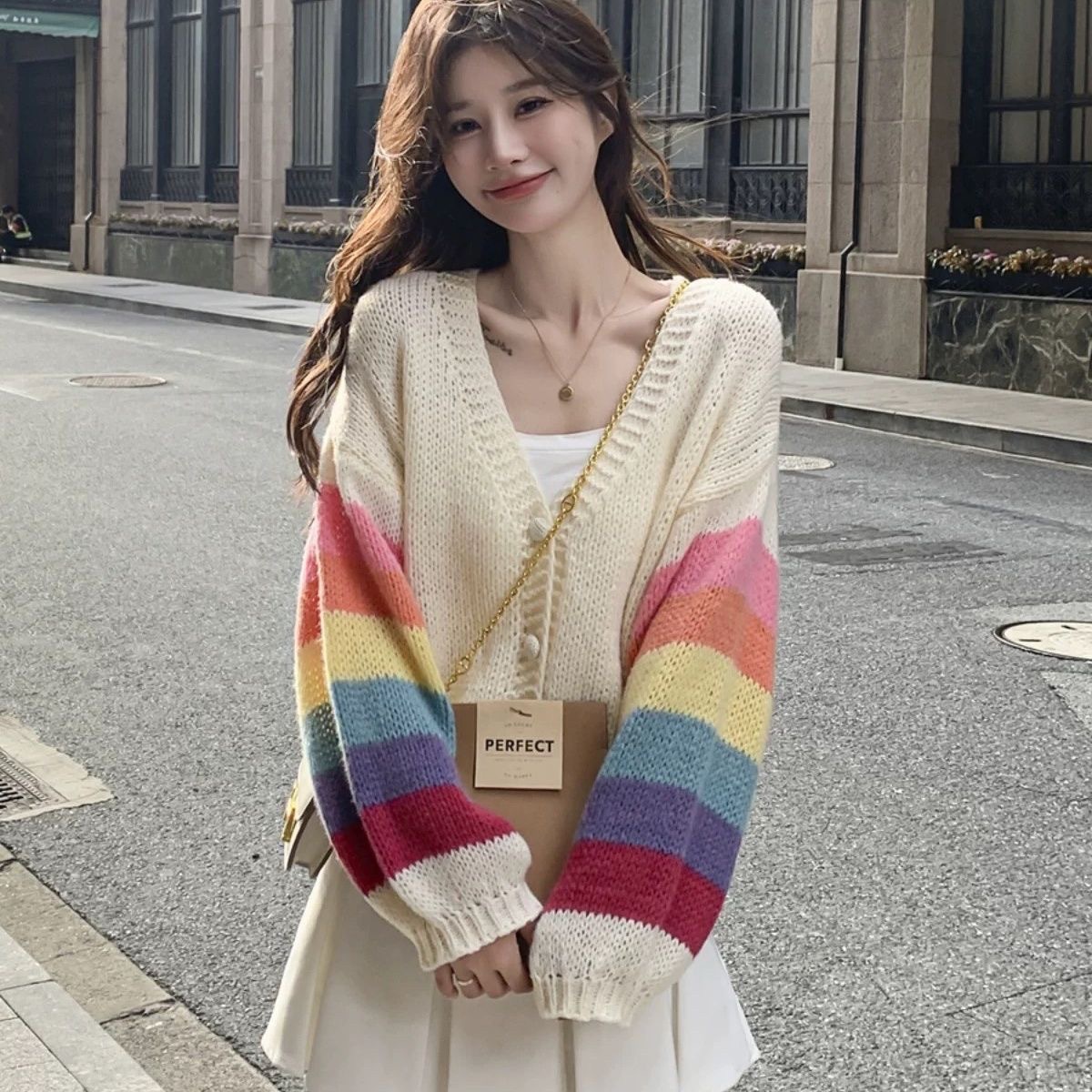 Women's Loose V-Neck Short Knitted Cardigan - Image 1