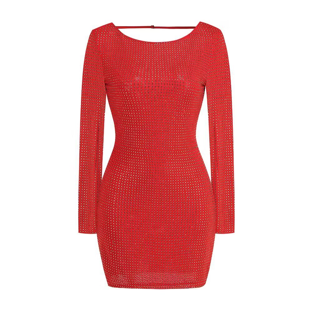 Rhinestone Backless Long-Sleeve Dress, picture 5 of 5