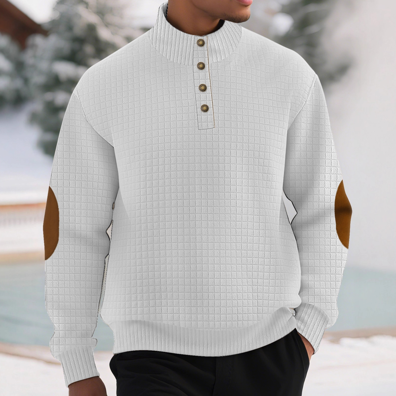 Casual Sports Men's Jacquard Small Plaid Stand Collar Long-sleeved Sweater