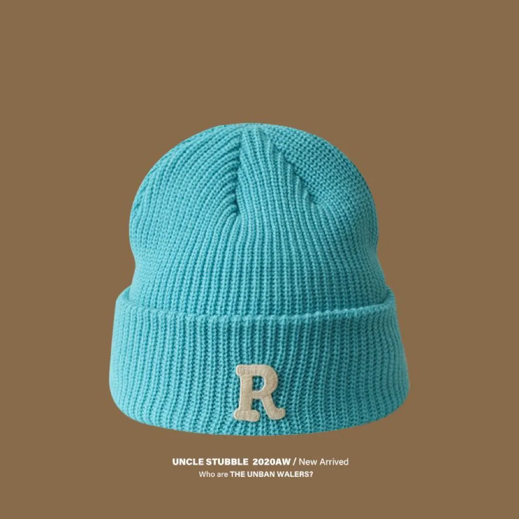 Winter Women's Good-looking Round Face Korean Knitted Woolen Cap - Sky Blue