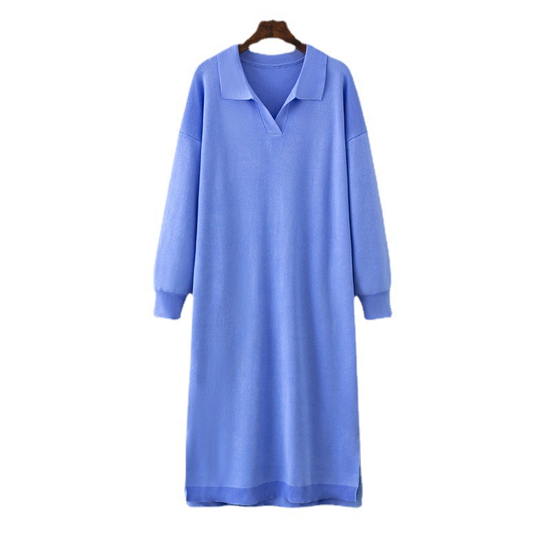 Polo Collar Base Knitting Long Dress Loose