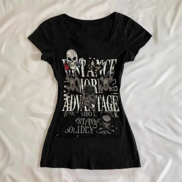 Retro Crew Neck Shoulder Slim fit Slimming Short Sleeve Black - Shop at LoveMi