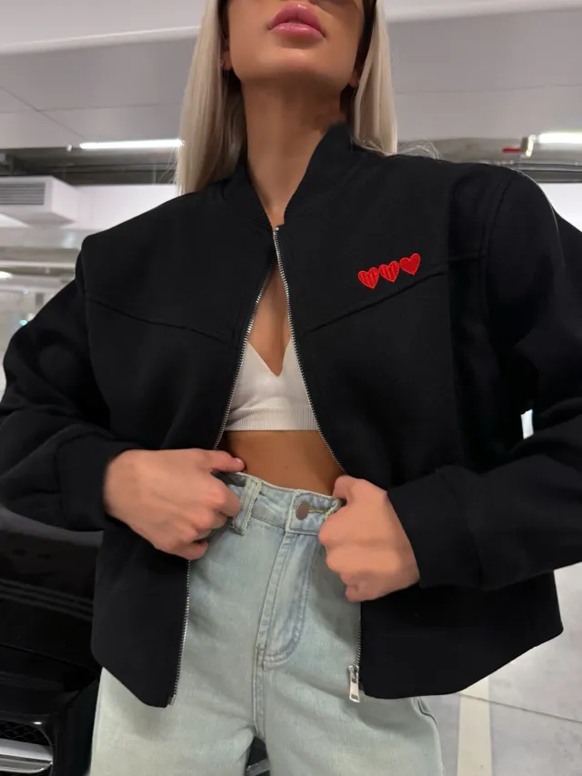 Fashion Embroidery Love Short Jacket Black - Shop at LoveMi