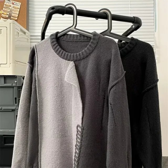 Style Top Knitted Coat Stitching Fashion Dark & Light Gray - Shop at LoveMi