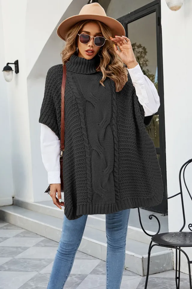 High Collar Twist Shawl Women's Knitwear Black - Shop at LoveMi