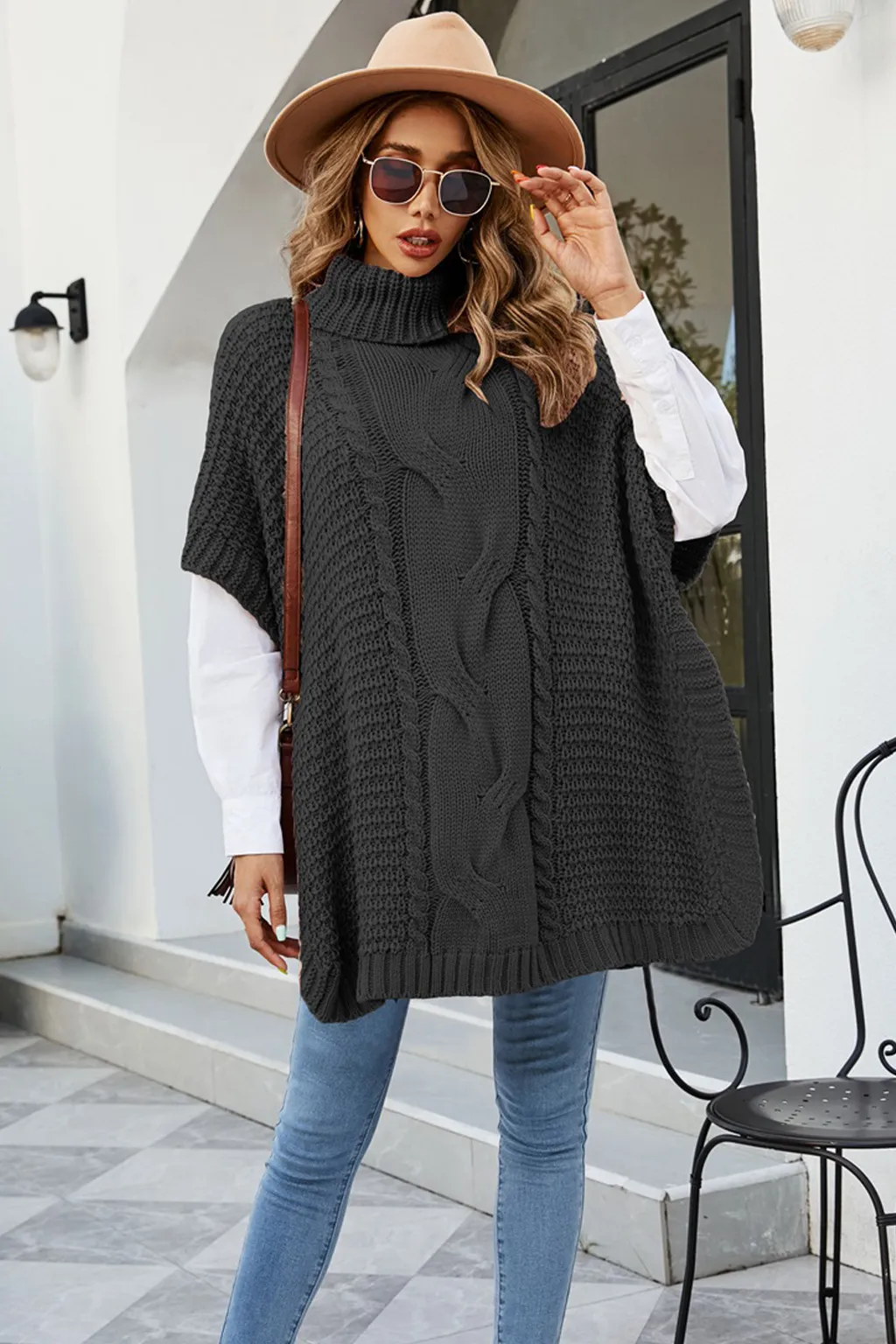 High Collar Twist Shawl Women's Knitwear - Black