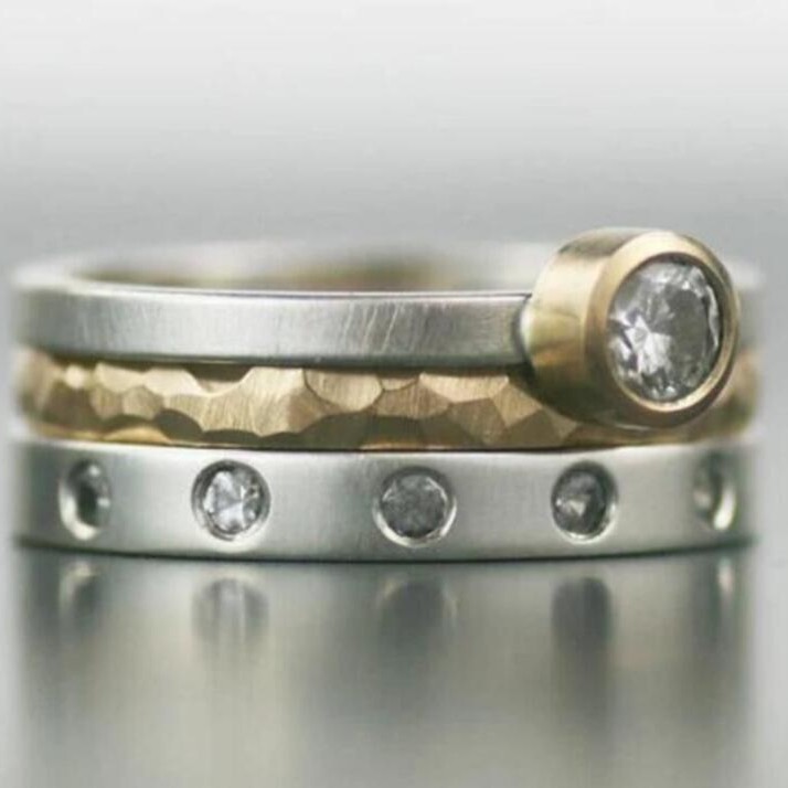 Creative High Sense Fashion Geometry Pattern Two-color Personality Trendy Ring