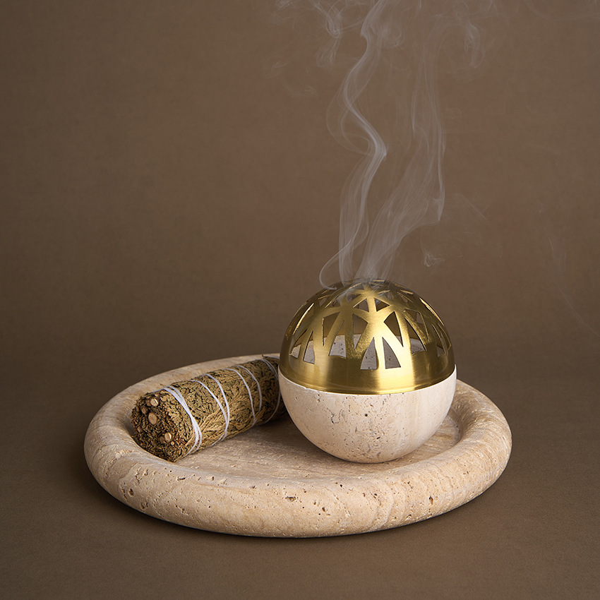 Marble aromatherapy ornament sphere incense burner (brown)