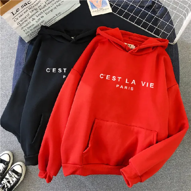 Women's Letter Printed Hoodie Coat Red And White Picture - Shop at LoveMi