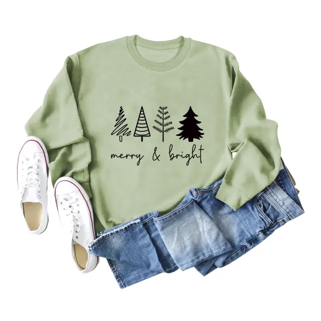 Printing Casual Women's Round Neck Loose Sweatshirt Shirt Olive - Shop at LoveMi
