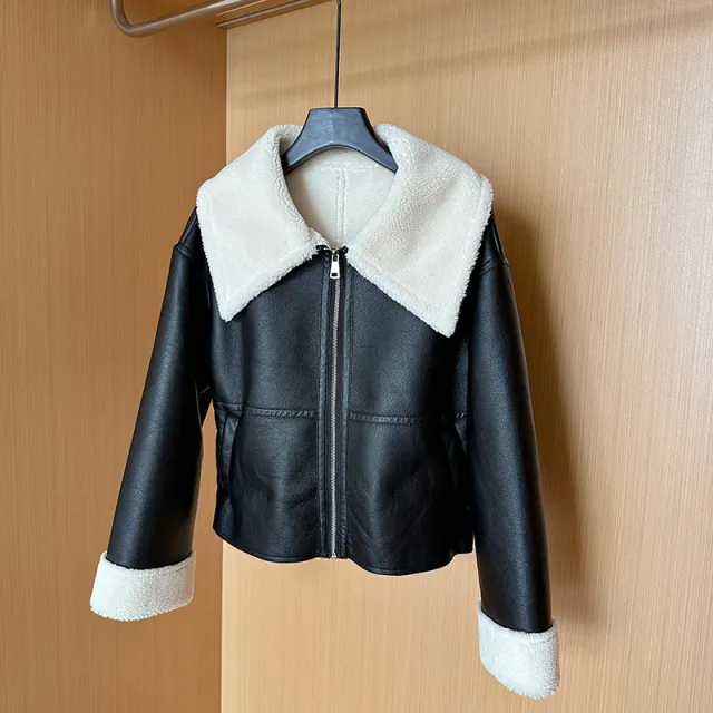 Women's Short Loose Biker's Leather Jacket Black - Shop at LoveMi