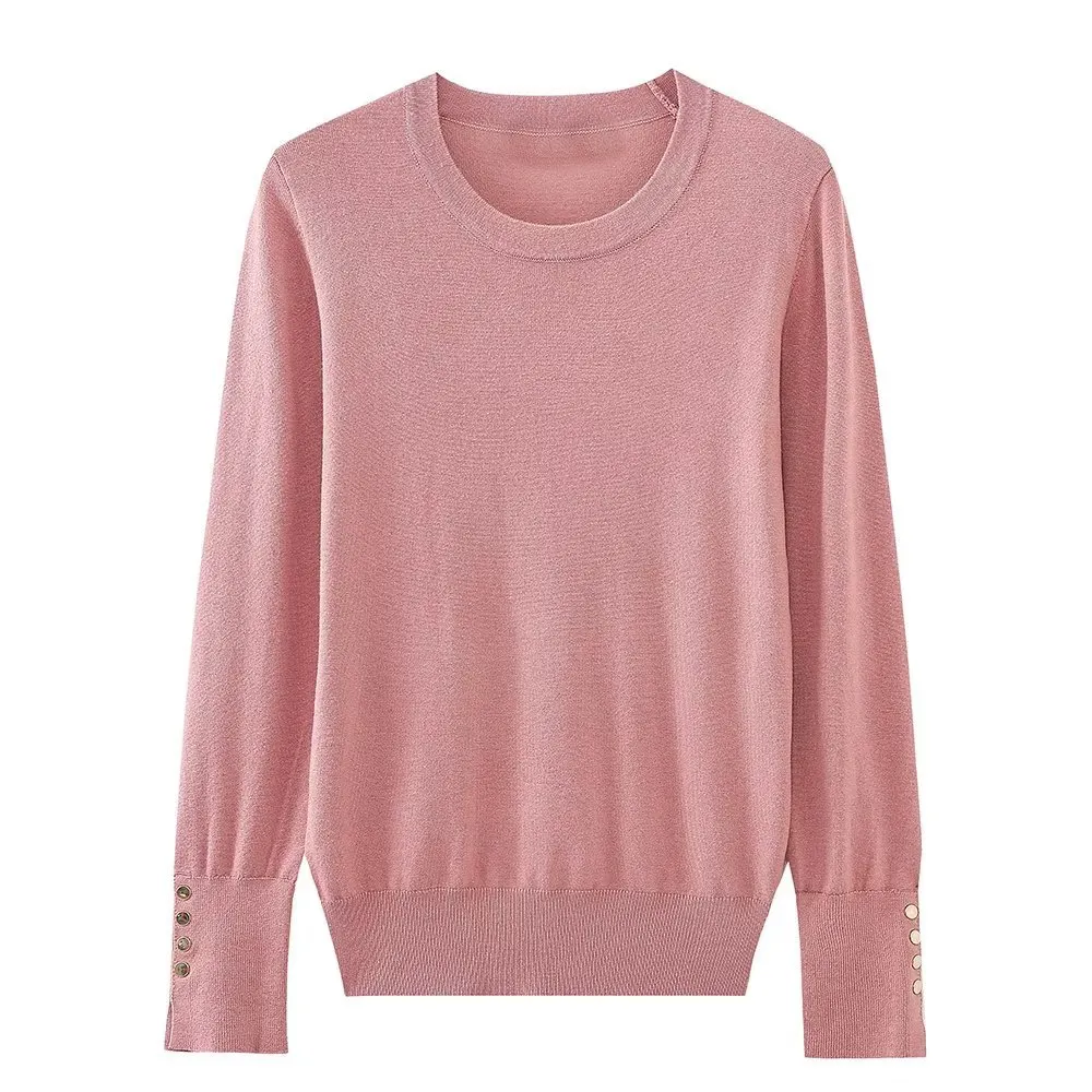 Women's Round Neck Slim Bottoming Basic Sweater - Dark Pink