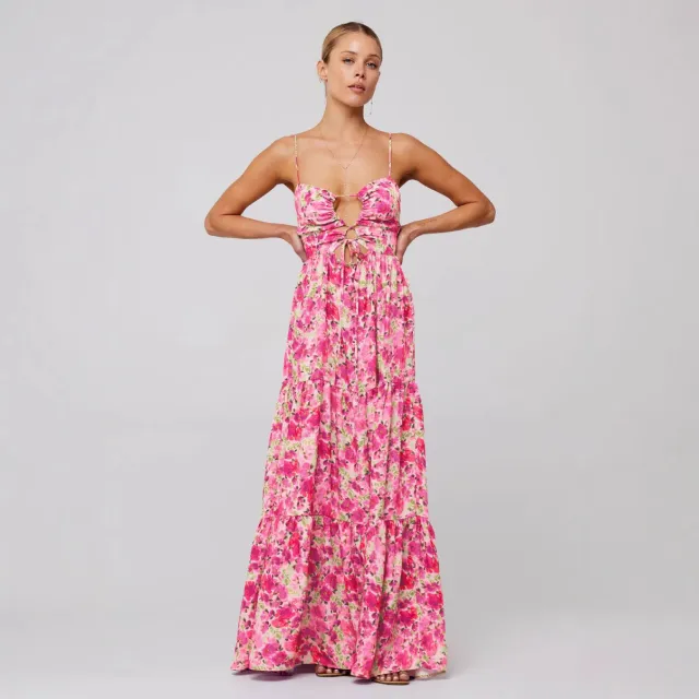 New Printed Sling Stitching Multi color Dress Pink - Shop at LoveMi