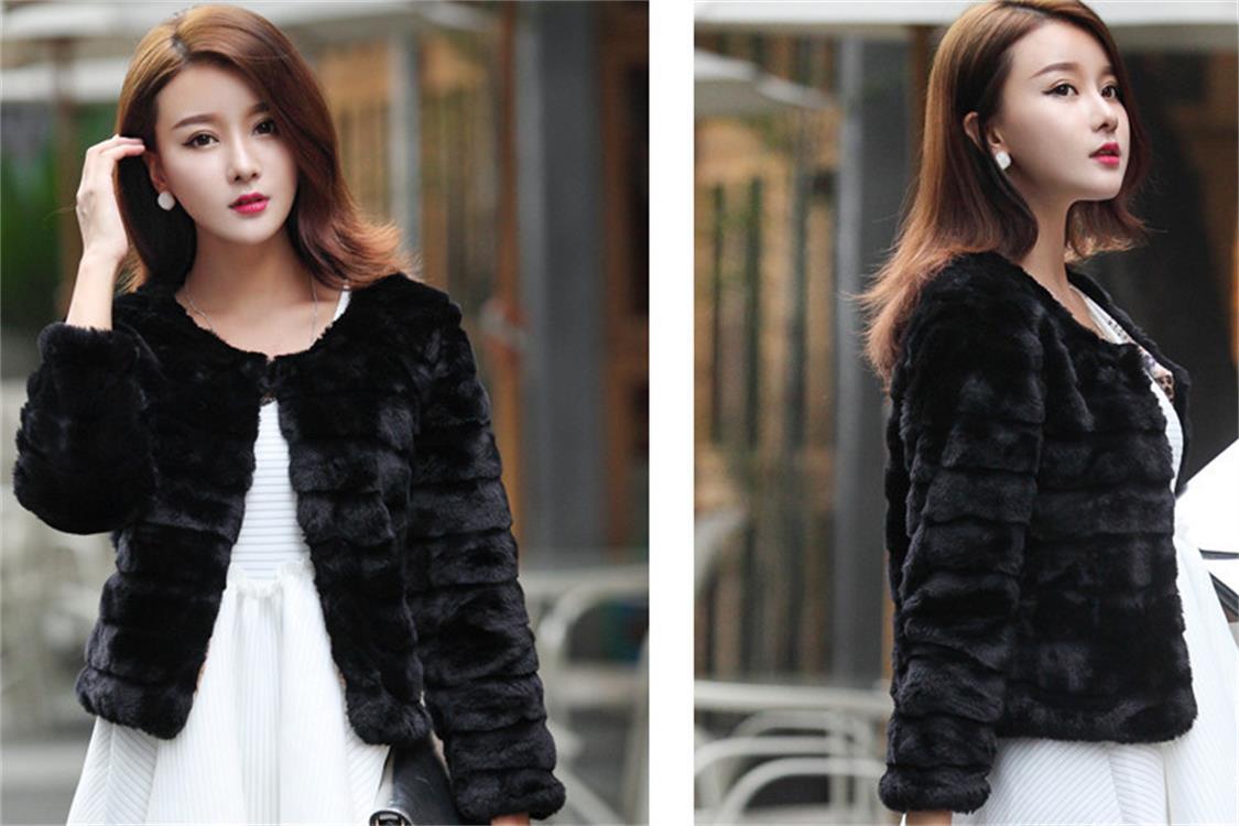 Korean Style Faux Rabbit Fur Mink Fur Long Sleeve Coat Black - Shop at LoveMi