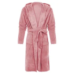 Women's Long Bathrobe With Belt - Pink - View 1