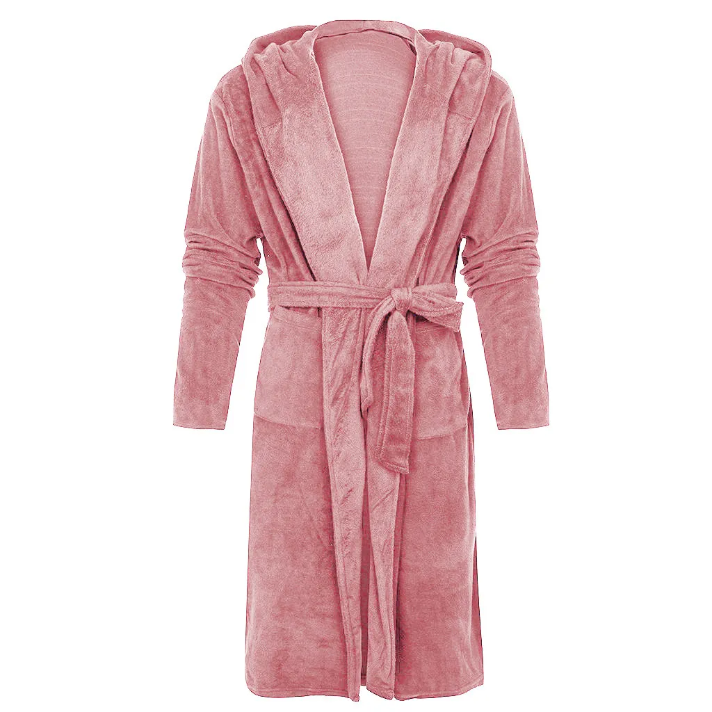 Women's Long Bathrobe With Belt - Pink
