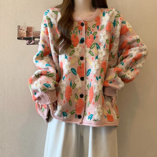 Popular Beautiful Sweater Coat Early Fat Sister Slimming Retro Floral Knitted Cardigan Top