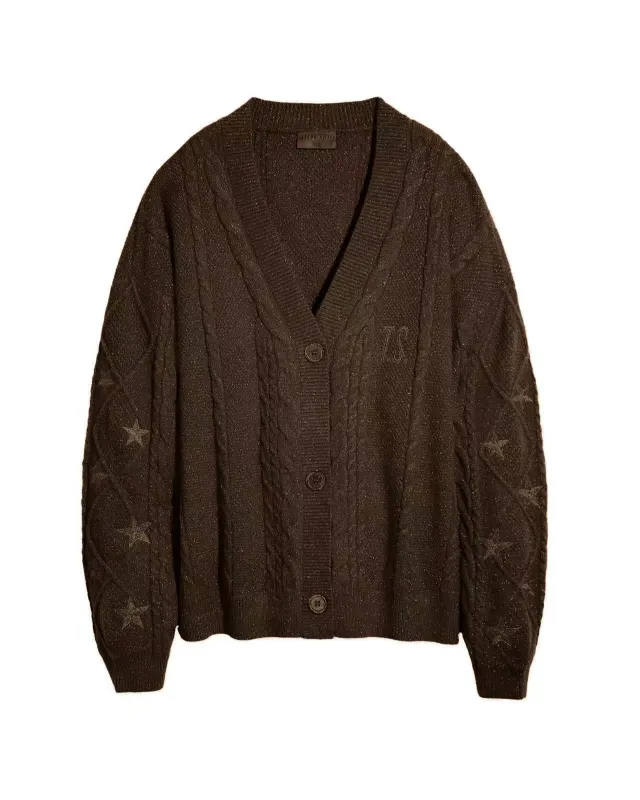 Cardigan Embroidery XINGX Loose And Idle Dinified Sweater Brown - Shop at LoveMi