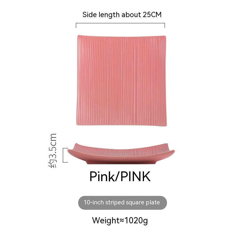 10 Stripes Square Plate Pink