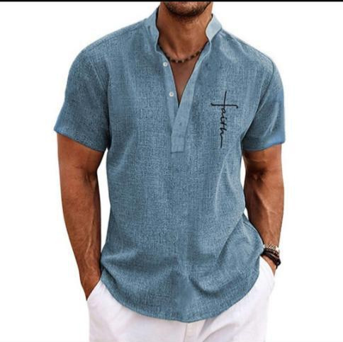 Men's casual suit 3D printed zipper short sleeved polo shirt