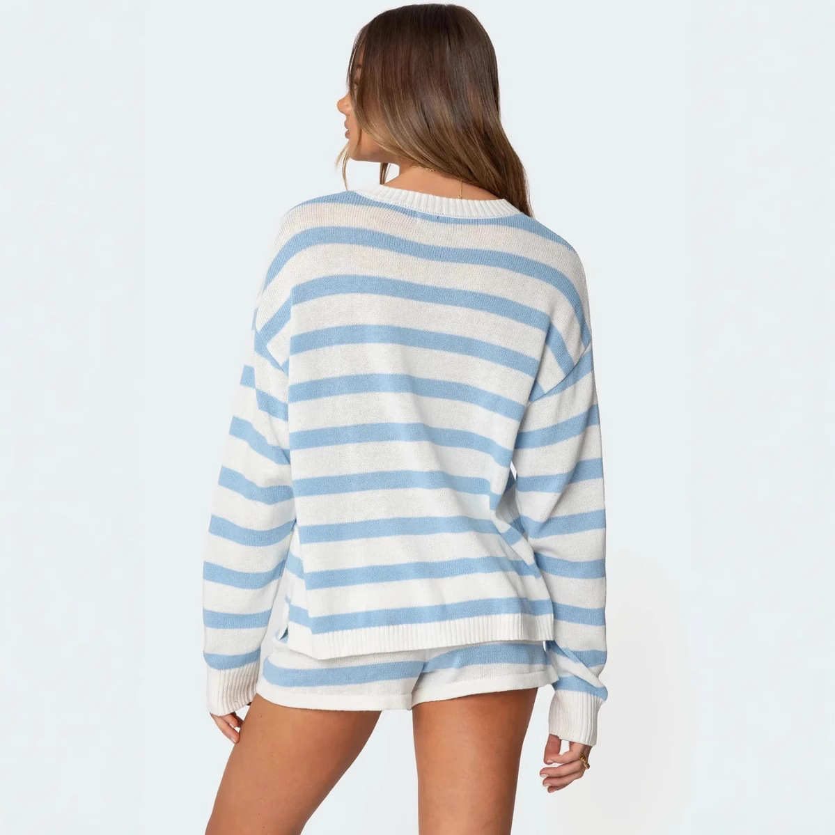 Striped Casual Knitted Two-piece Sweater Suit