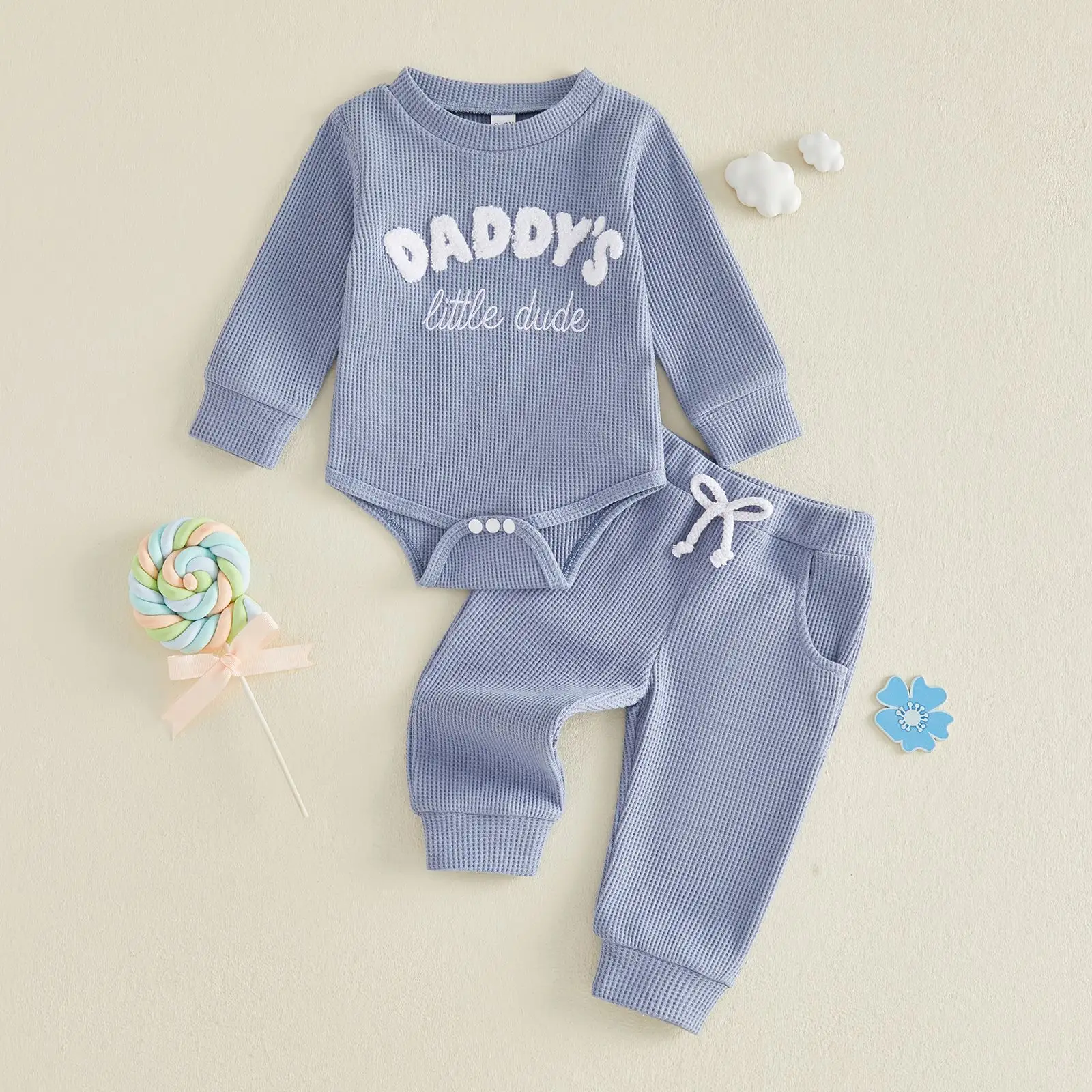 Letter Embroidery Long Sleeved Jumpsuit Pants Two-piece