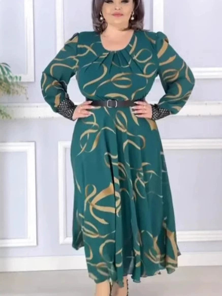 Ice Silk Western Style Youthful-looking Ethnic Style Plus Size Women's Printed Short Sleeve Dress