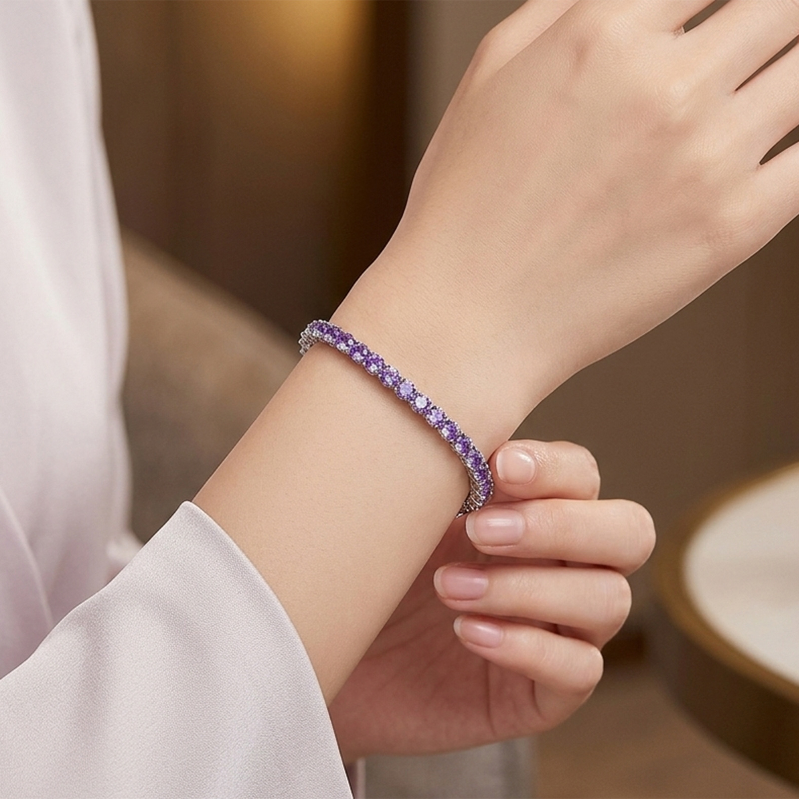 Copper-inlaid 3mm Purple Zircon Tennis Bracelet