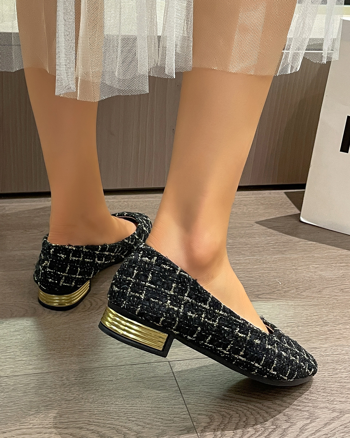 Peep-Toe Slip-On Pumps in Blue – side view