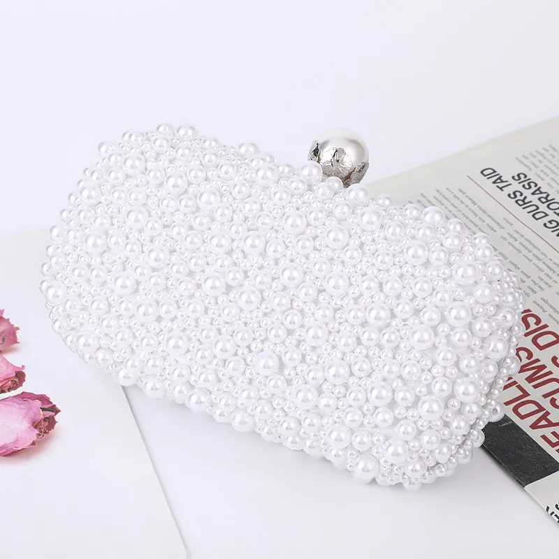 Women's Pearl Dinner Bag Soft Surface Lock Clutch - White