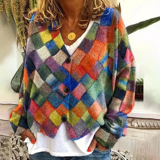 New Christmas Abstract Flowers Printing Sweater Fashion Casual Short Cardigan Coat Womens Clothing Orange - Shop at LoveMi