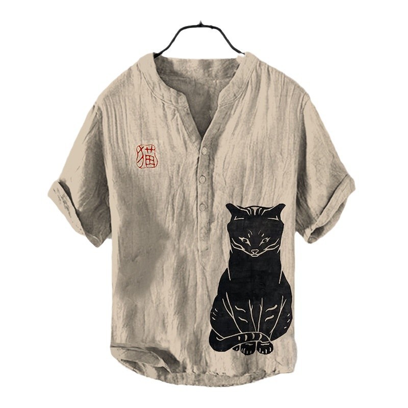 Printed Men's Casual Loose-fit Retro Short-sleeve - Image 4