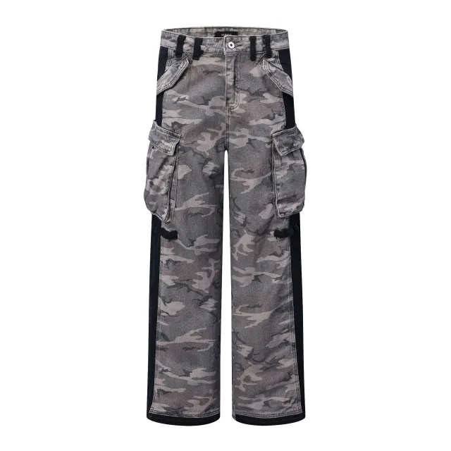 American style Retro Patchwork Zipper Camouflage Men's And Women's Wide leg Pants Camouflage - Shop at LoveMi