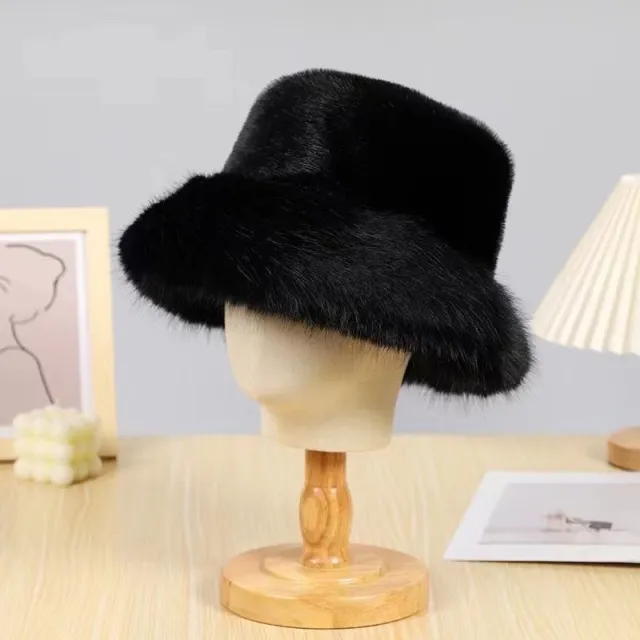 Women's Furry Imitation Fur Bucket Thickened Warm Hat Black - Shop at LoveMi