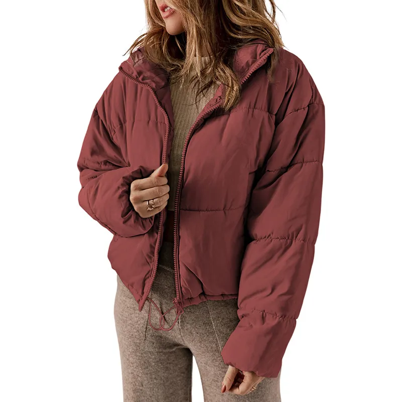 Winter Bread Coat New Thickened All-matching Warm Leisure Solid Color Stand-up Collar Cotton-padded Clothes Women - Red