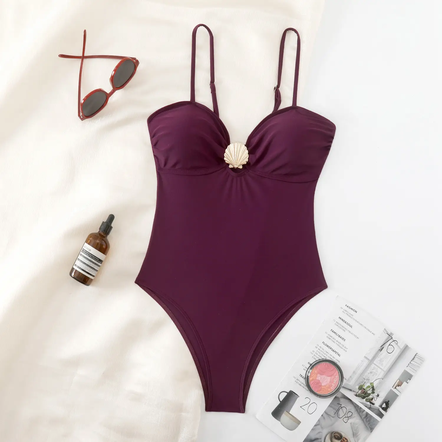 Metallic-accented Slim-fit One-piece Swimsuit