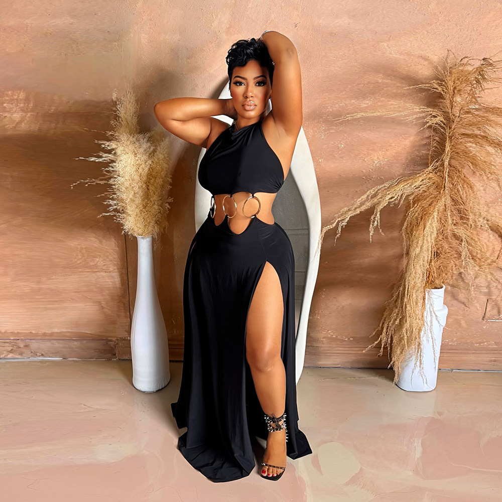 High Slit Ring Accessories Lace up Dress Black - Shop at LoveMi