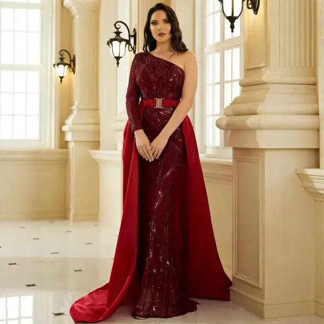 Mid waist Off the shoulder Hostess Evening Gown Maxi Dress For Banquets Wine - Shop at LoveMi