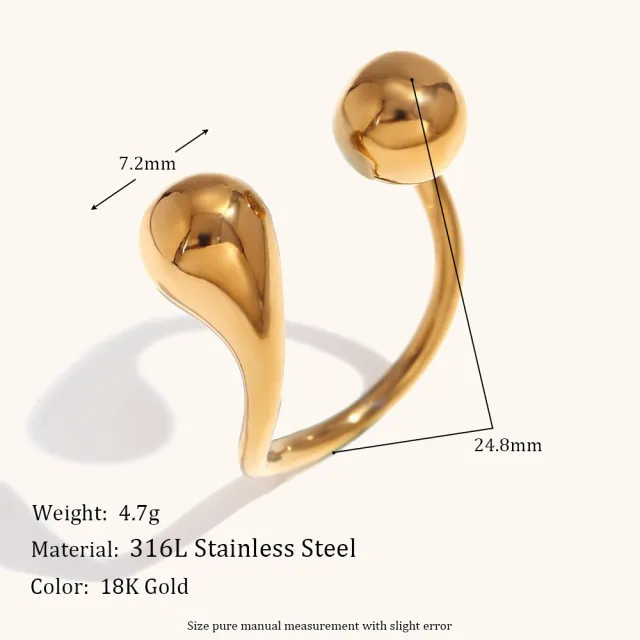 Simple Fashion Personality Light Luxury Stainless Steel Plated 18K Gold Double Water Drip Head Open Bracelet Ring Gold - Shop at LoveMi