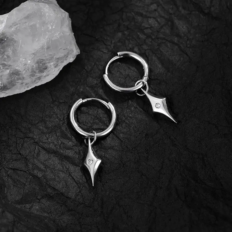 Four Eight-pointed Stars Earrings Men's Fashion Zircon