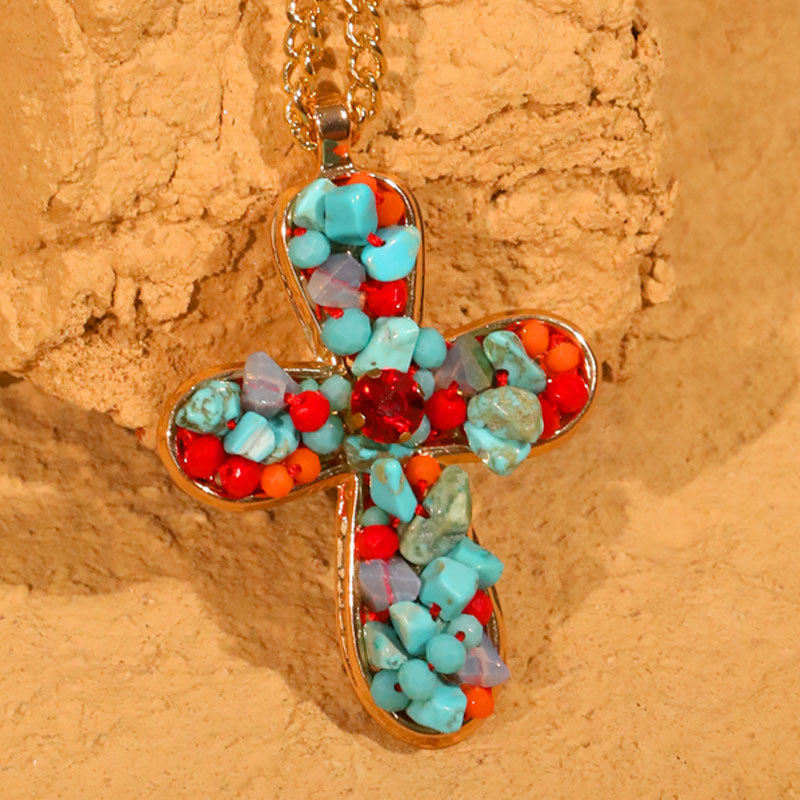 Handmade Beaded Natural Stone Artificial Crystal Bead Pendant Necklace