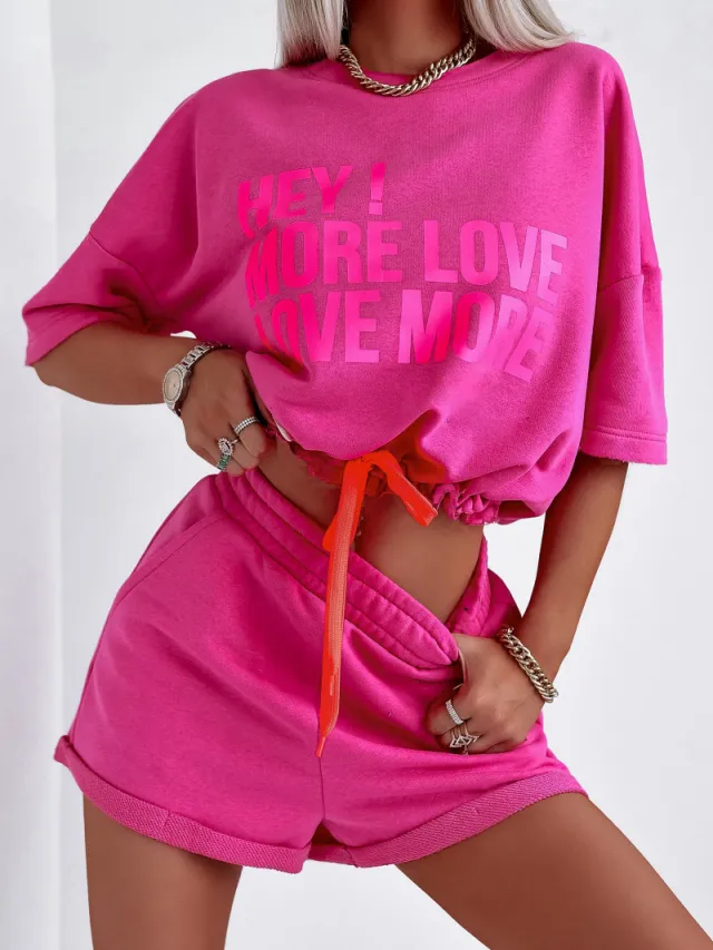 Fashion Letter Print Top Shorts Suit Red - Shop at LoveMi